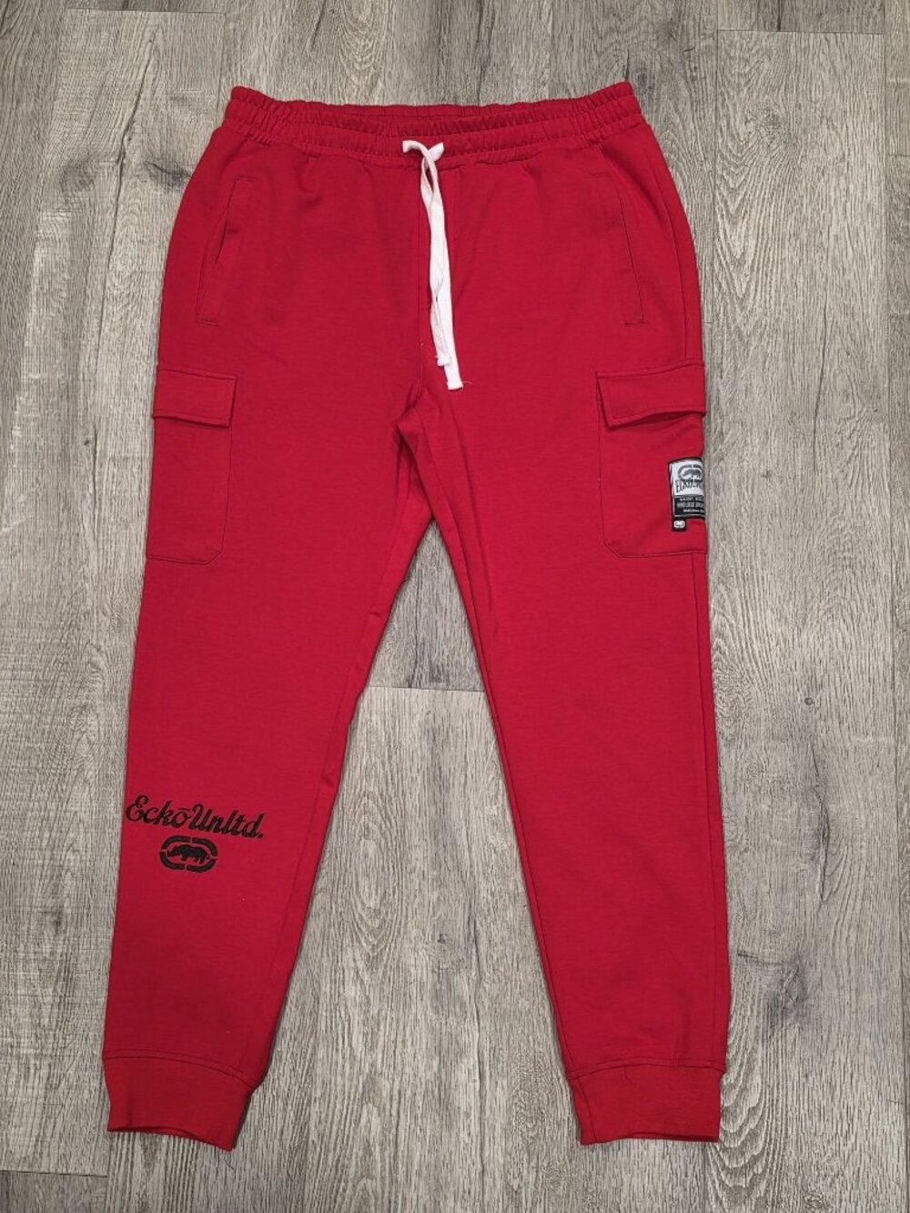 Ecko Unltd Red Cargo Jogger Sweatpants XL Elastic Waistband Cotton Blend